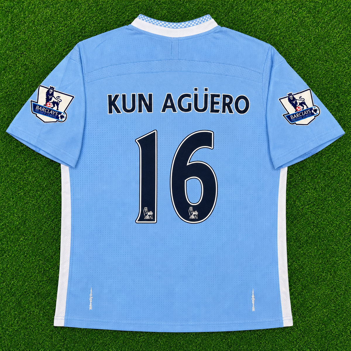 2014 Manchester City #16 Aguero (Home) Retro- Slim Fit